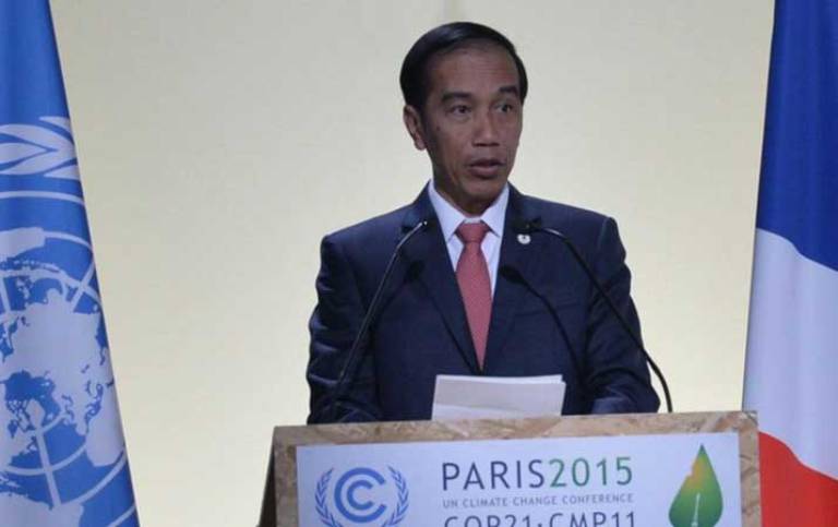 Presiden Joko Widodo menyampaikan komitmennya dalam pertemuan para pihak tentang perubahan iklim di Paris, Prancis (dok. setkab.go.id)