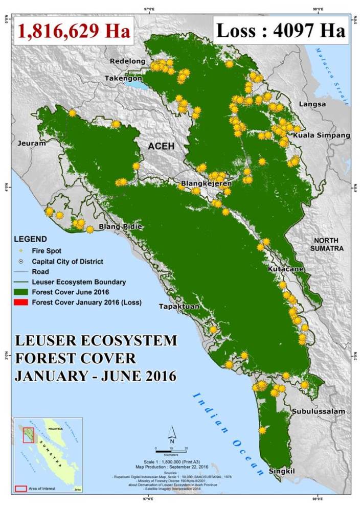 Peta laju kehilangan kawasan hutan di Aceh (dok. haka)
